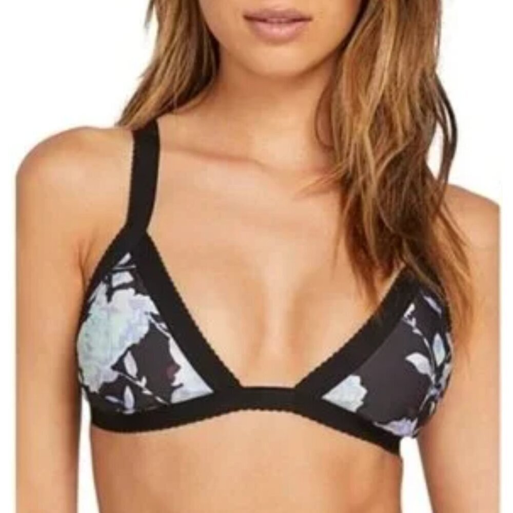 NEW Volcom "Noir U Sure" Floral Triangle Bikini Top Sz. M
